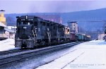 Conrail, CR, GP30s 2216-2225-2217-2170, with westbound APB-1 on the ex-Reading Line at, Emmaus, Pennsylvania. March 11, 1978. 